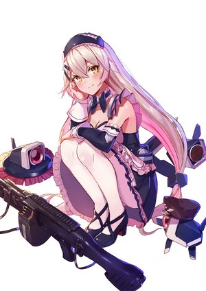 Anime girl in maid outfit with weapons