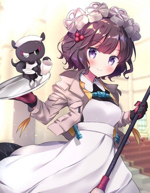 Anime girl with a maid outfit and a creature