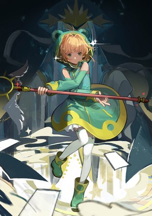 Sakura Kinomoto from Cardcaptor Sakura with a staff