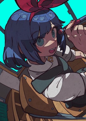 Anime girl with blue hair and red bow