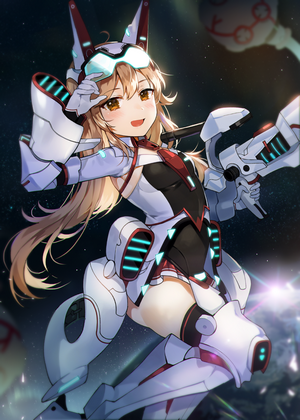 Anime girl in futuristic armor with a gun