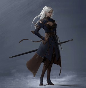 White-Haired Warrior Woman with Sword