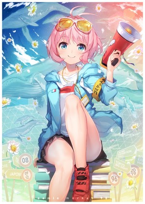 Anime girl with pink hair and megaphone