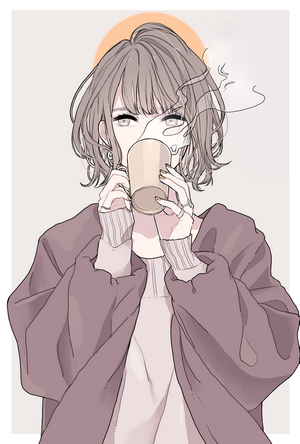 Anime girl drinking from a cup