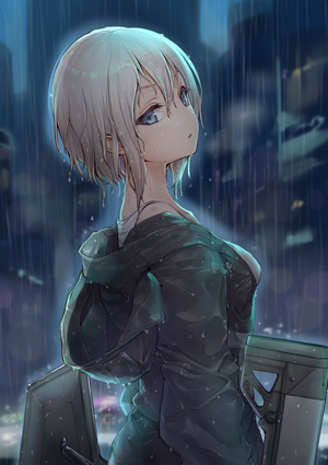 Anime girl in the rain