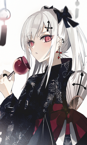 Anime girl with white hair and red eyes