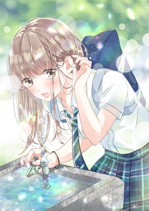 Anime girl drinking water from a fountain