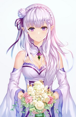 Emilia from Re:Zero holding a bouquet