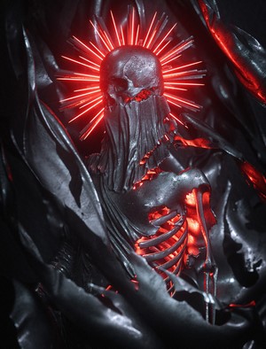Dark Cult Skull with Red Neon Halo