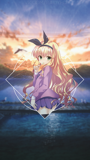 Anime girl with blonde hair and purple uniform