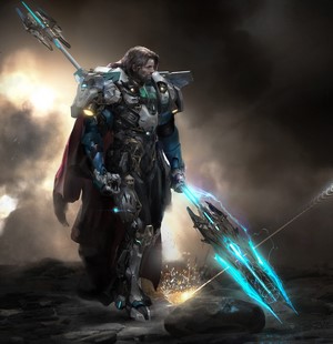 Futuristic Knight in Cyan Armor