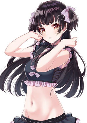 Anime girl with black hair and pink ribbons