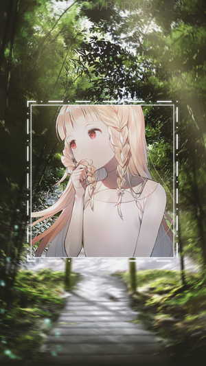 Anime girl with red eyes in a forest