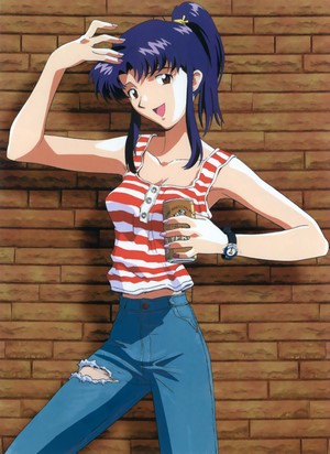 Misato Katsuragi from Neon Genesis Evangelion holding a beer