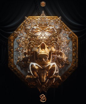 Ornate Golden Skull and Ram Skull Emblem