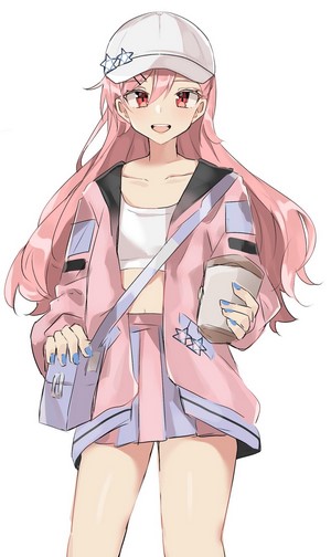 Anime Girl with Pink Hair and Baseball Cap