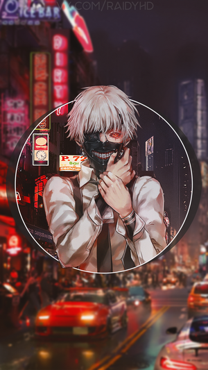 Kaneki Ken from Tokyo Ghoul in a city at night