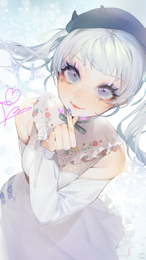 Anime girl with white hair and purple eyes
