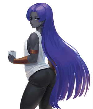 Assassin from Fate/Zero holding a coffee cup