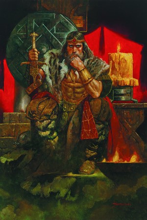 Conan the Barbarian sitting on a throne