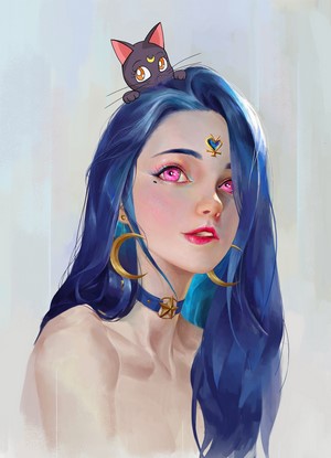 Sailor Moon character with blue hair and black cat