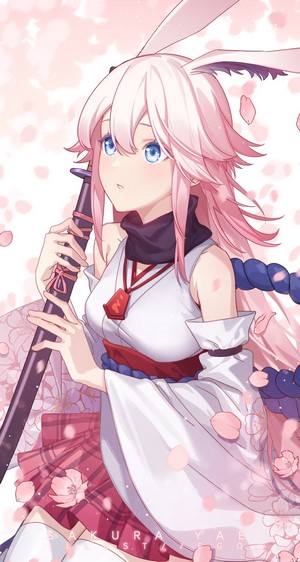 Anime girl with bunny ears and katana