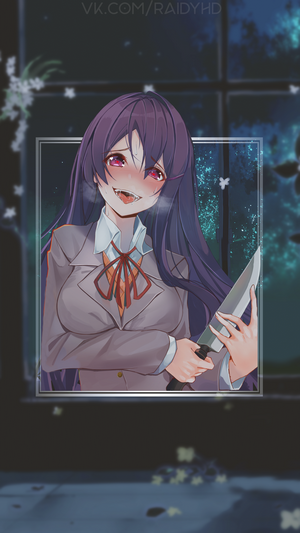 Yuri from Doki Doki Literature Club holding a knife