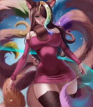 Anime girl with fox ears and tails