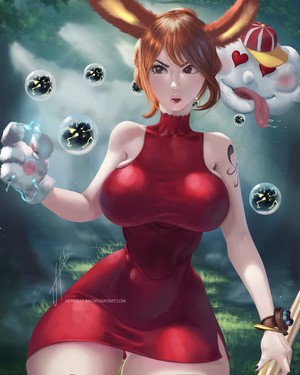 Anime girl with rabbit ears and red dress