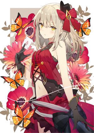 Anime girl with yellow eyes and butterflies