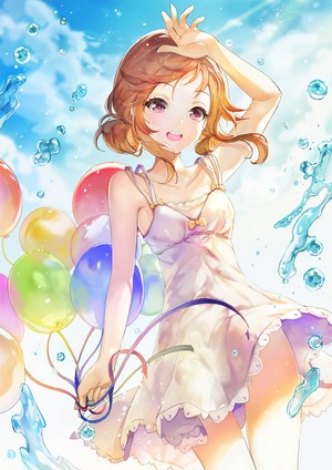 Anime girl with balloons and water splashes