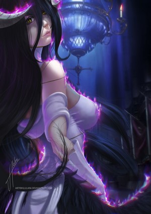Albedo from Overlord with purple flames