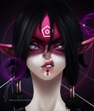 Anime girl with pink markings and pointed ears