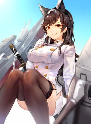 Atago from Azur Lane with Fox Ears and Katana