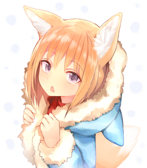 Fox girl in a blue hooded sweater