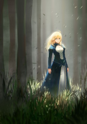Saber Arturia Pendragon from Fate/Stay Night in a forest
