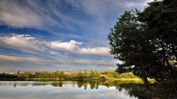 Lake with trees and clouds