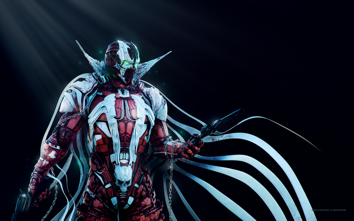Spawn with cape and guns