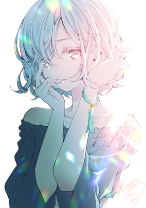 Anime girl with white hair and bare shoulders