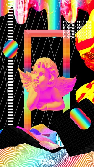 Digital Collage with Angelic Sculpture and Abstract Elements
