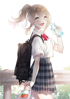 Anime Girl with Backpack and Water Bottle