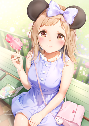 Anime girl with mouse ears eating a popsicle
