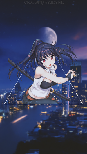 Anime girl with sword in city at night