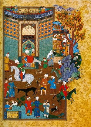 Persian miniature painting of a royal procession