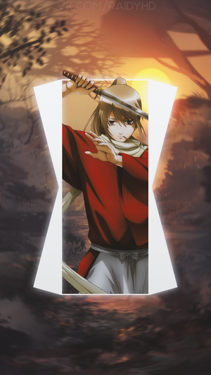 Anime boy with sword in red kimono