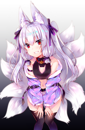 Anime Fox Girl with White Hair and Red Eyes