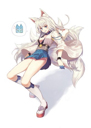 Kaga from Azur Lane with fox ears and tails