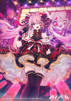 Anime girl with pink hair performing on stage