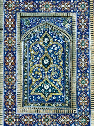 Intricate Islamic tilework with geometric patterns