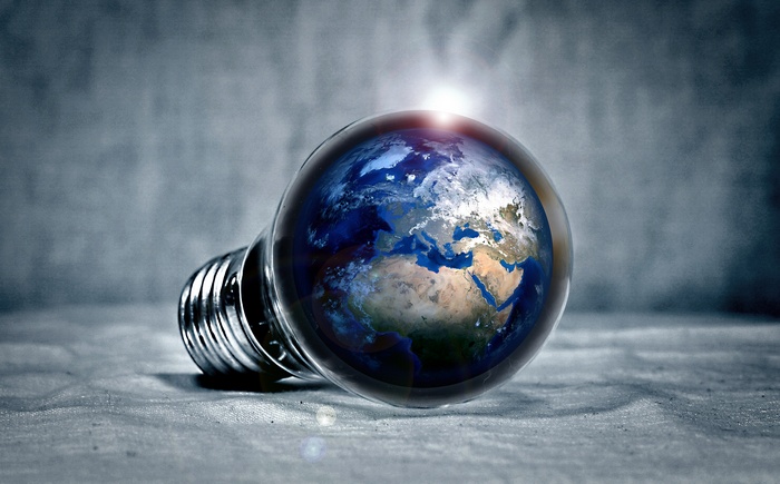Earth inside a light bulb